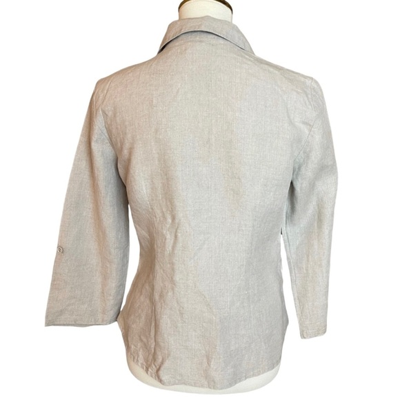 Tweeds Beige Taupe 100% Linen Embroidered Button Down Shirt - Size Medium - Picture 5 of 8